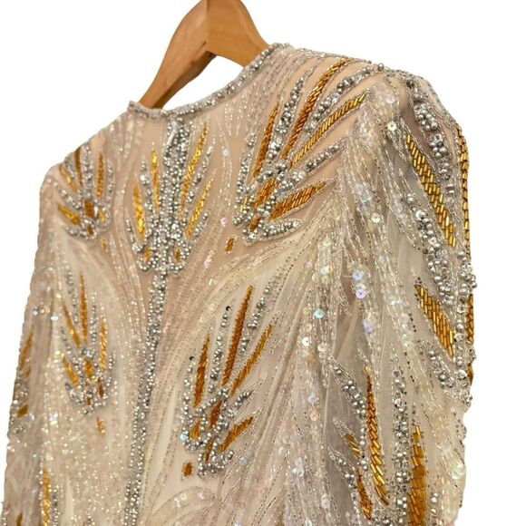 Bob Mackie & Lillie Rubin Vintage Heavily Beaded Sequin Glamorous Silk Gown 10 - Picture 5 of 15